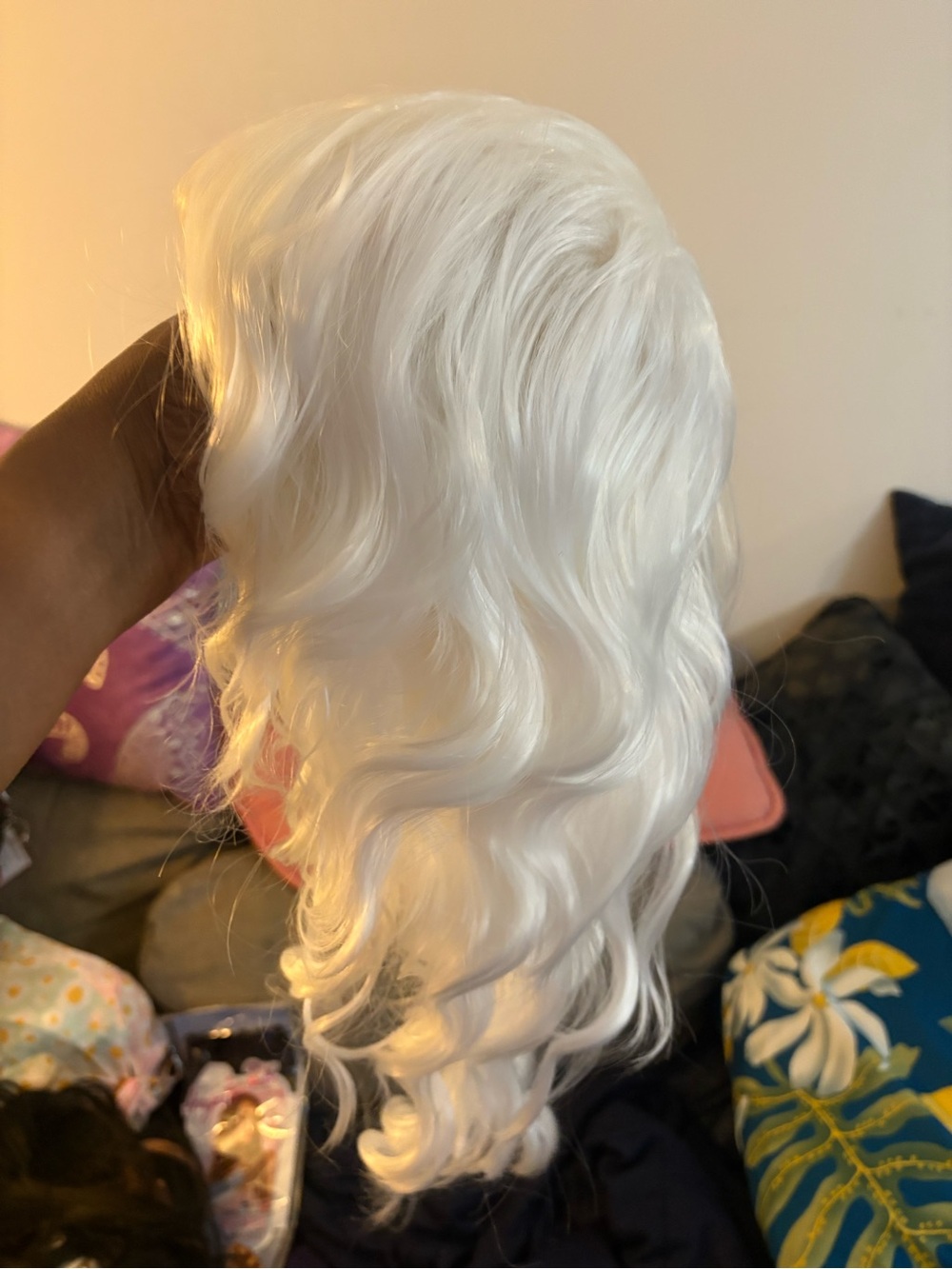 Wavy White Synthetic Wig for Women - Sleek Fashion Look